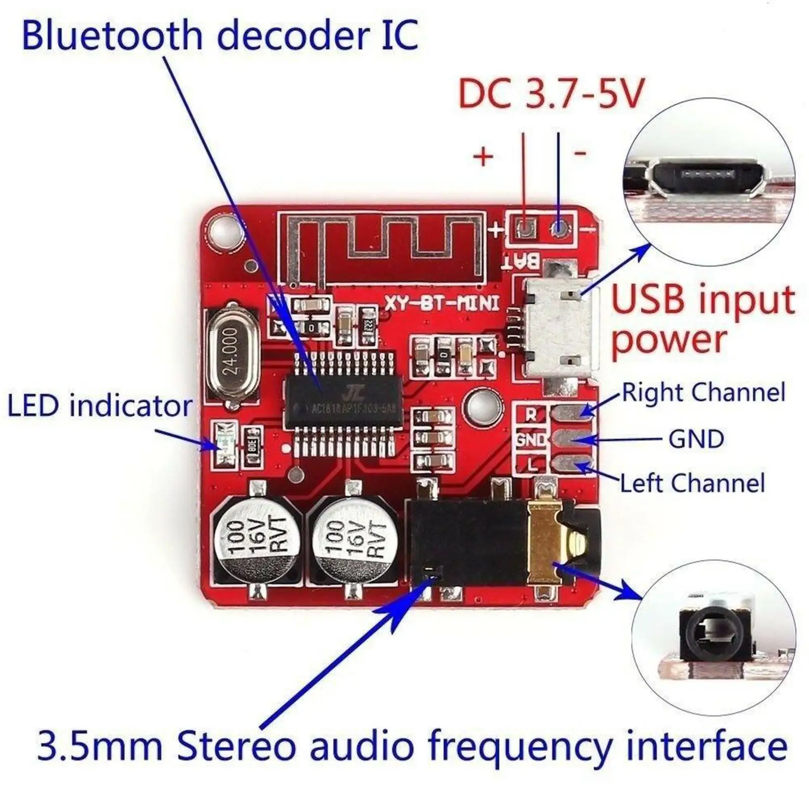 Bluetooth Decoding Board MP3 Lossless Speaker Power Bluetooth Amplifier XY-BT-Mini 4.1 Modified Circuit Board V5M6