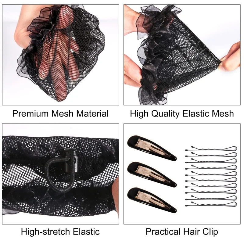 23pcs/bag Drawstring Hair Net & Hair Clips Set Elegant Dance Bun Hairnets Professional Hair Covers For Women view 4
