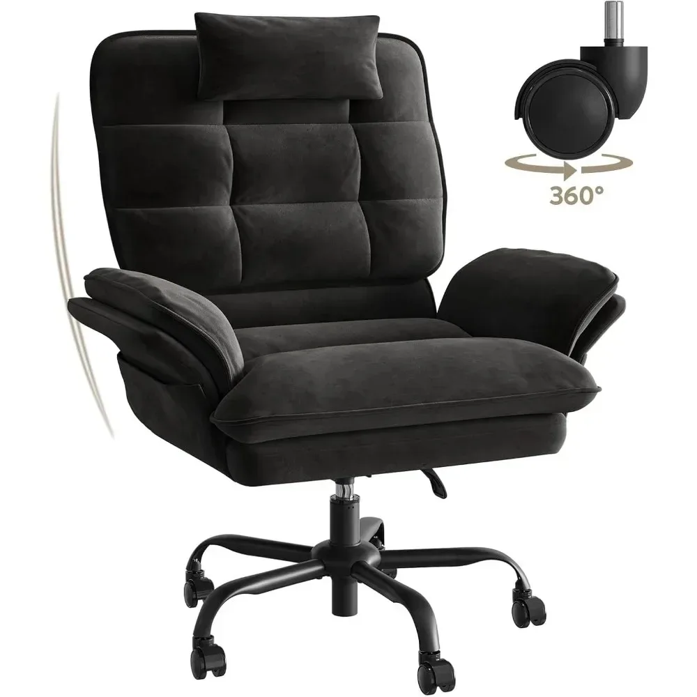 Velvet Executive Office Chair, Ergonomic Chair with Flip-up Arms, 135° Reclining High Back Office Chair with Wide Seat