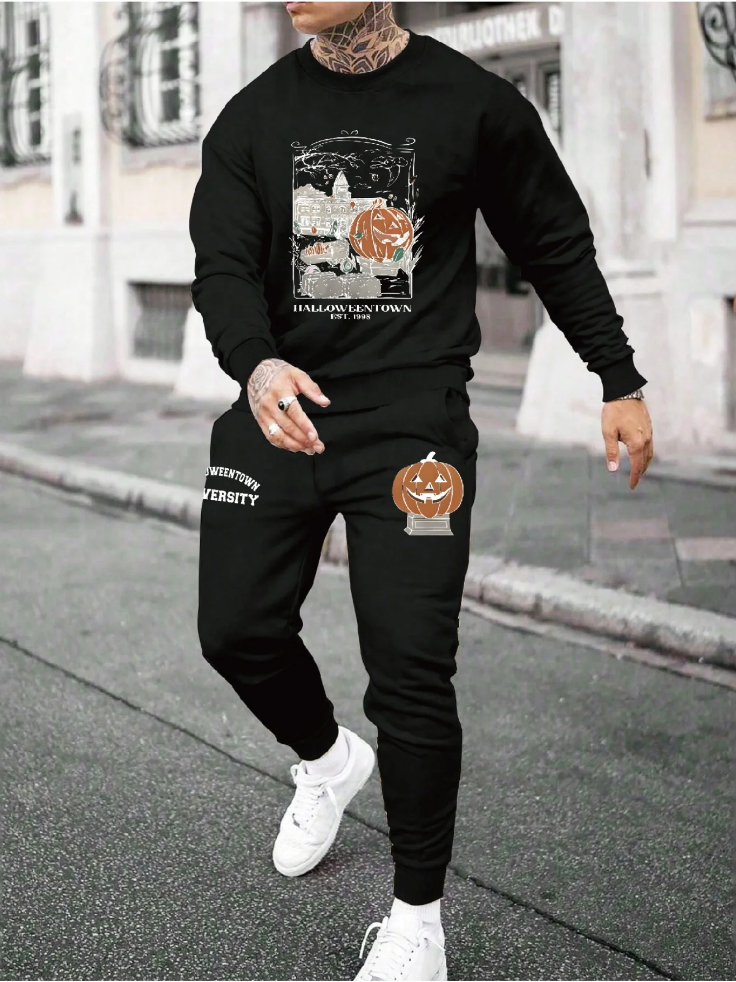 

Осень-зима, рождественский комплект с капюшоном и брюками, удобная модная уличная одежда Y2K для мужчин, толстовка + брюки, спортивная одежда