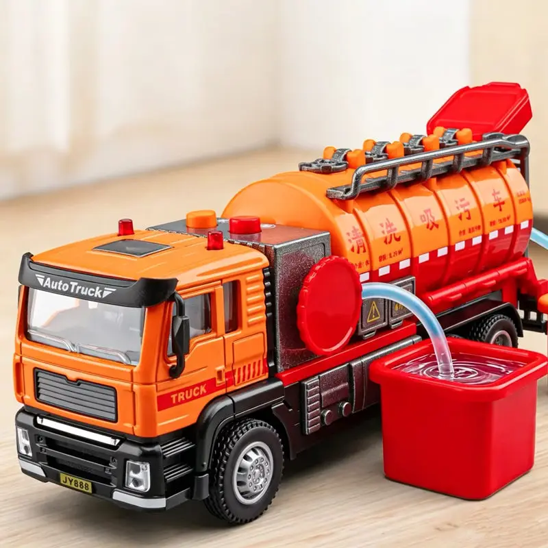 1/50 Electric Sanitation Garbage Truck Metal City Suction Wastewater Recycling Truck Road Cleaning Vehicle Car Model Sound Light