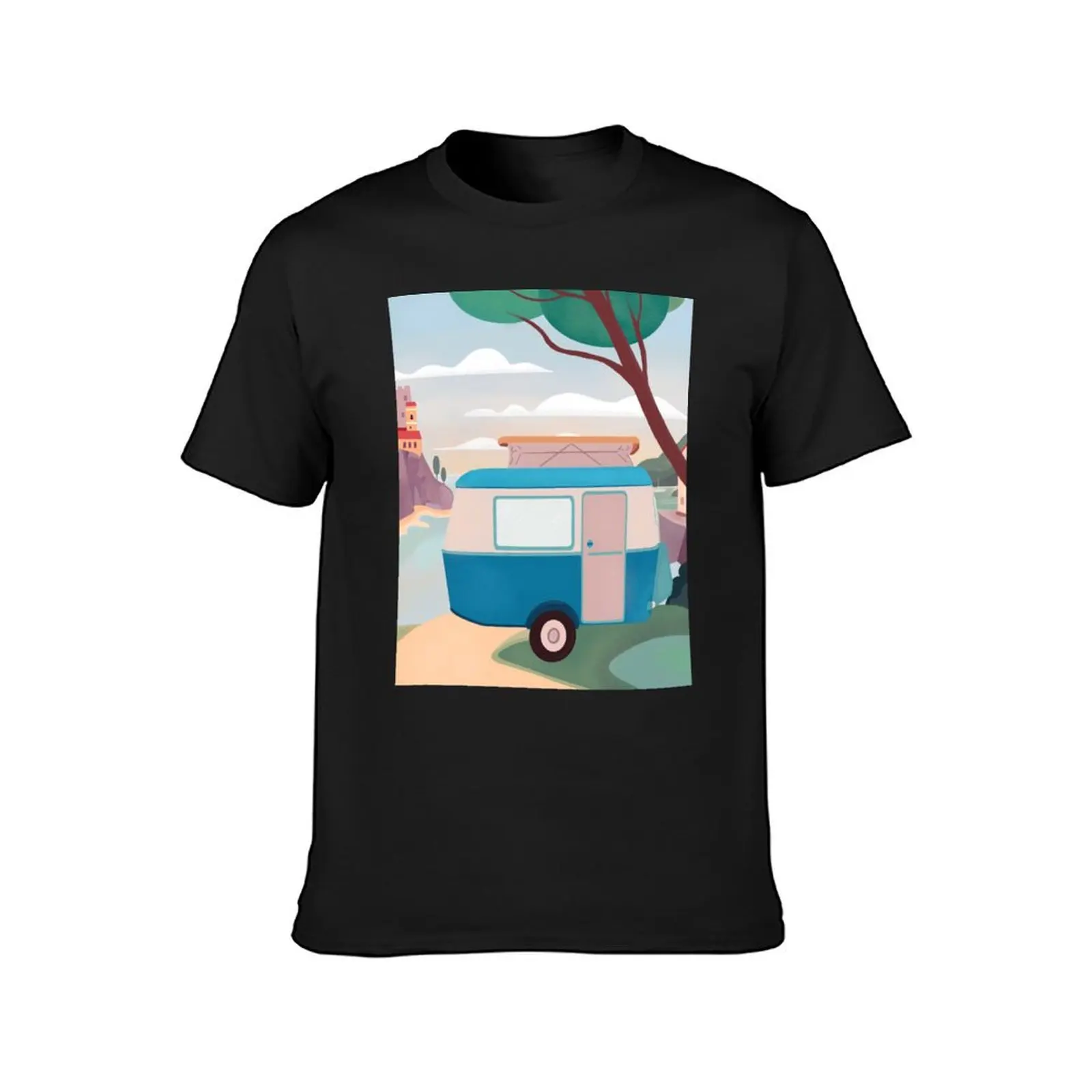 Vintage Caravan by the Sea T-Shirt shirts graphic tees anime clothes heavyweights men t shirt