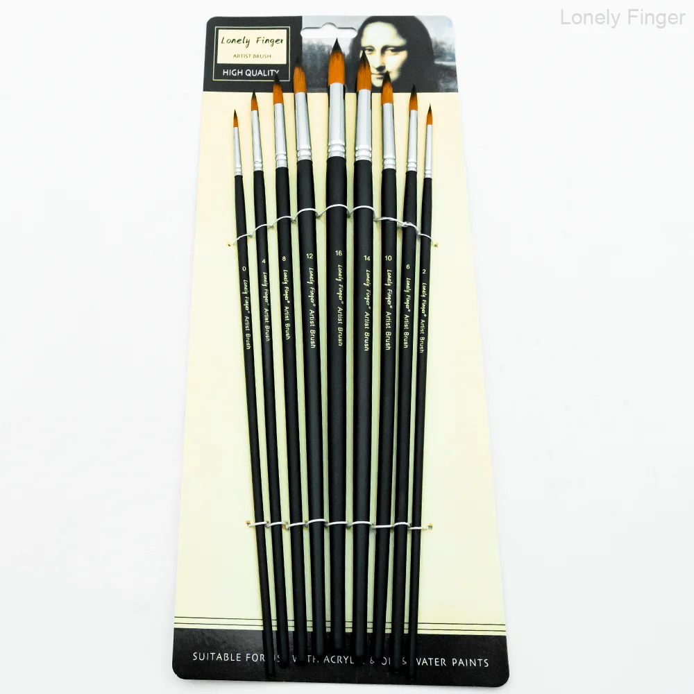 9 قطع من فرش الرسم ذات الطرف الدائري للفنانين فيلبرت، مجموعة فرش طلاء بالألوان المائية من الأكريليك باللون الأسود