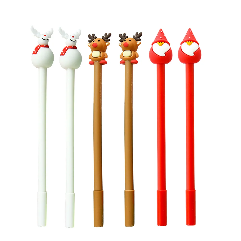 

6 шт., рождественские гелевые ручки, черные чернила, милые ручки для письма, тонкие ручки для рисования заметок, рождественские вечерние школьные канцелярские принадлежности