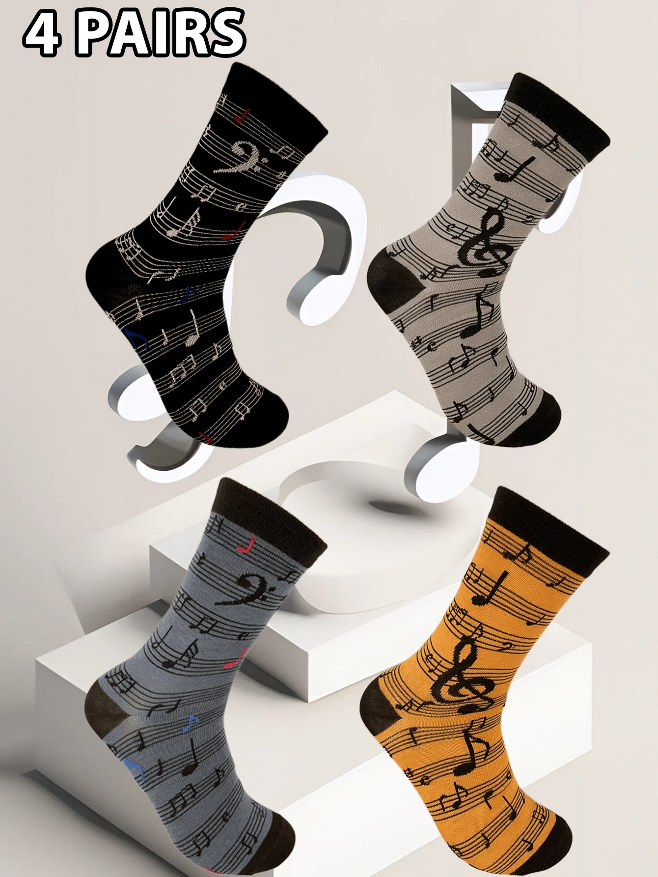 4 pairs/sets of men\'s fashion music symbol personality interesting pattern sock combination