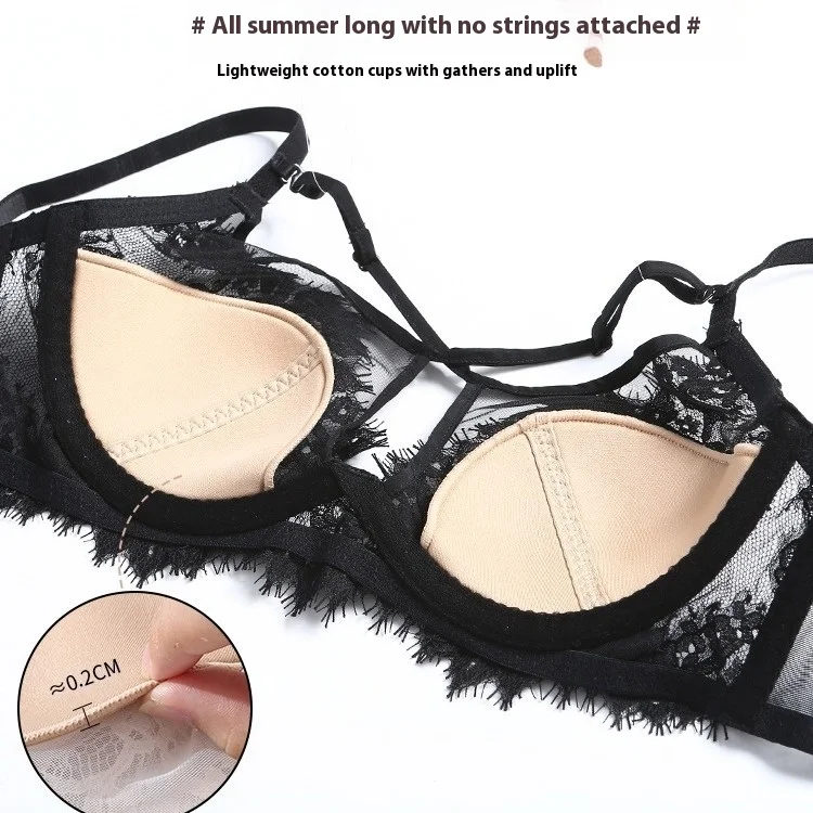 UBAU 2024 Summer New French lace lingerie set female thin large breasts show small size sexy eyelashes gathered ladies bra