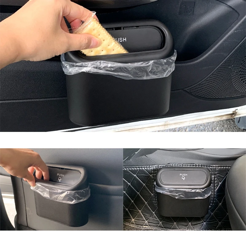 New Car Trash Can With Lid Hanging Vehicle Garbage Organizer Plastic Pressing Storage Box Auto Interior Accessories