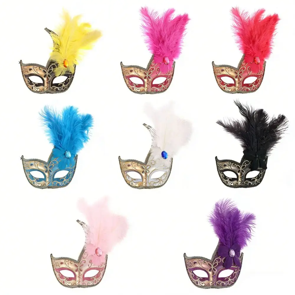 Rhinestone Half-Face Lace Mask Seductive Style Cosplay Masquerade Ball Mask Masquerade Multicolor Feather Mask Makeup Festival