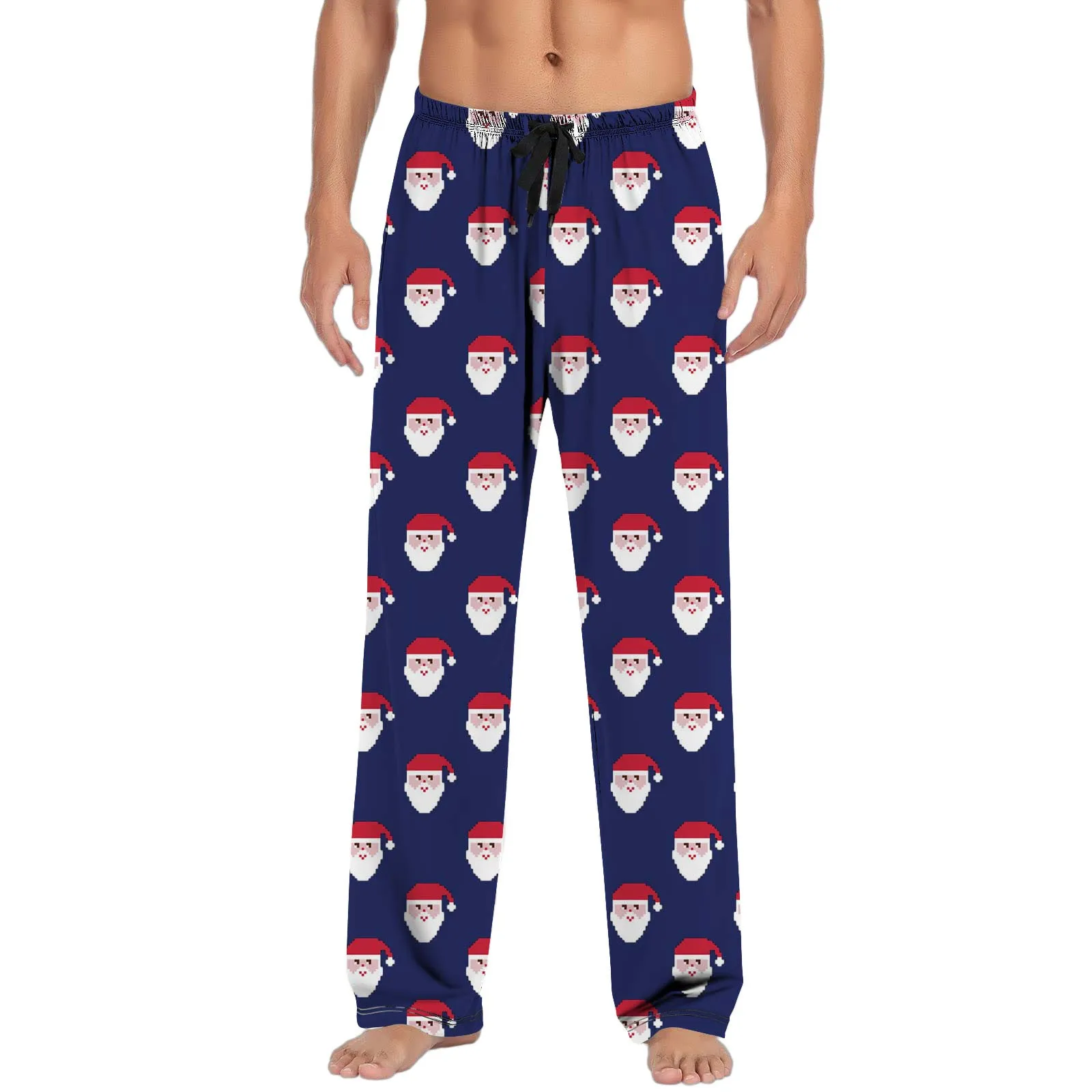 

Mens Christmas Pants Pajama Santa Claus Printed Drawstring Waist Sleepwear Straight Baggy Trousers Homewear Floor-Length Bottoms