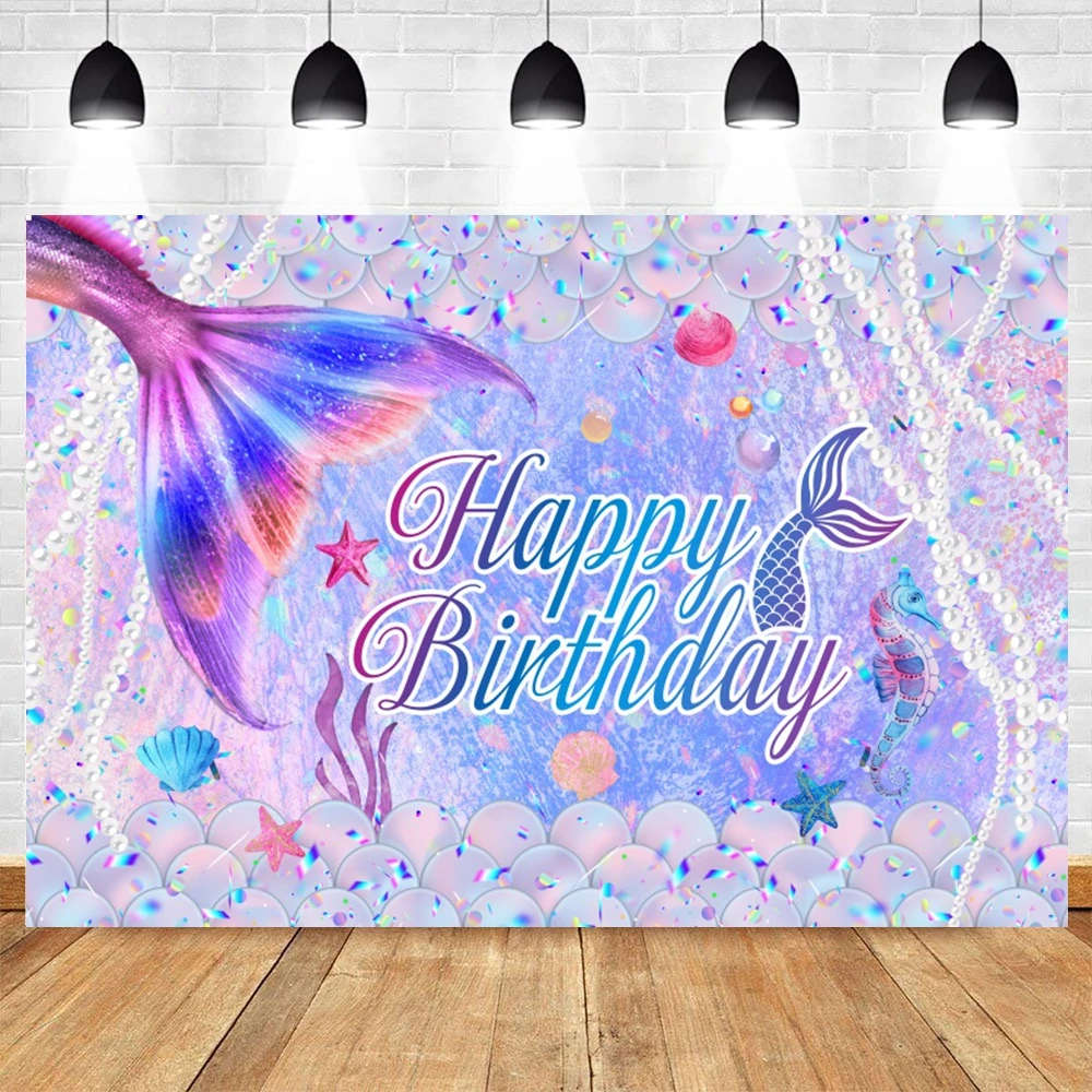인어 공주 배경 해저 물고기 상어 아기 생일 파티 성 사진 배경 사진 스튜디오 Photocall Photozone