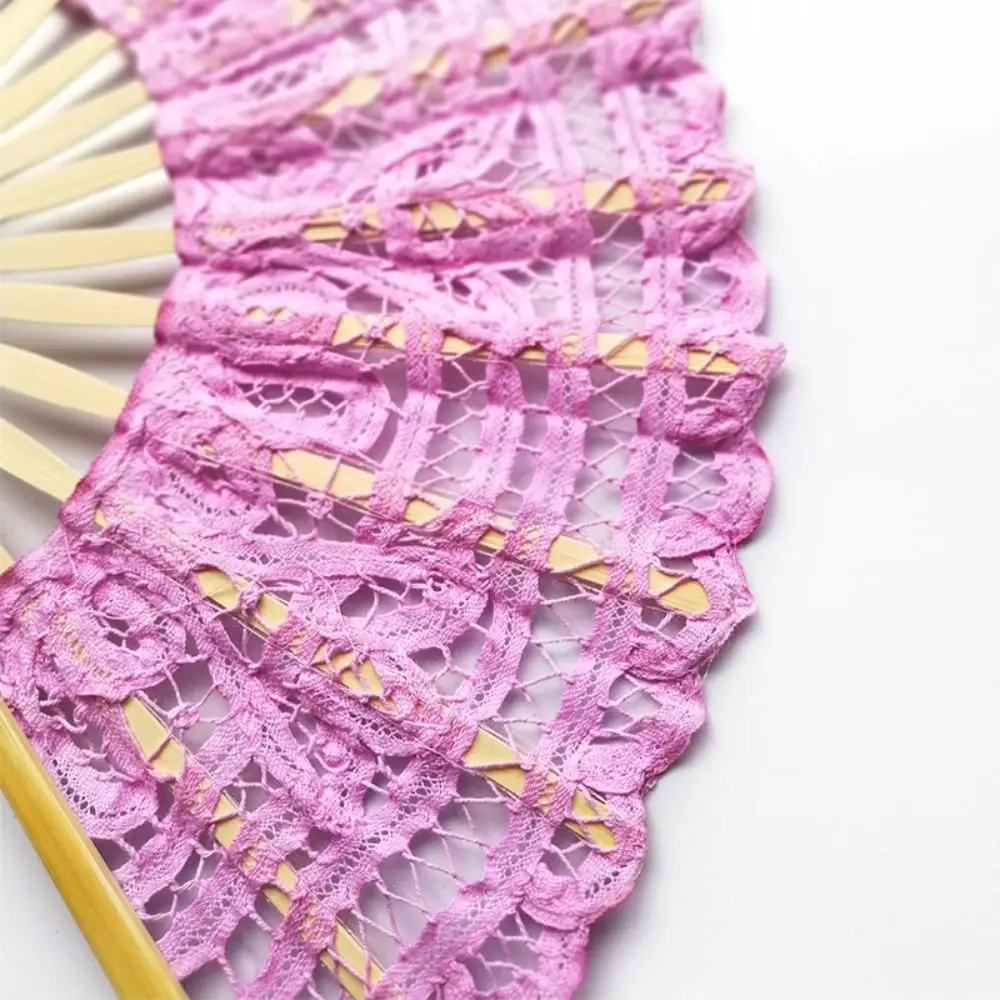 Art Craft Bamboo Handle Vintage Lace Hand Fan European Style with Tassel Embroidered Folding Fan Hand Held Dance Fan Summer Gift