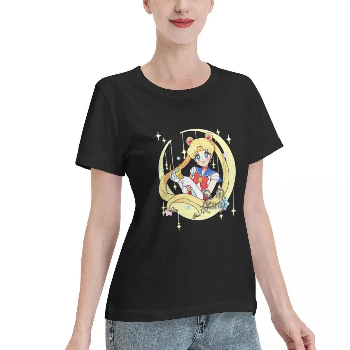 Sailor Moon Women's T-shirt, Casual Short Sleeve Cotton Blend Crew Neck Tee, Women's Clothing for Outdoor