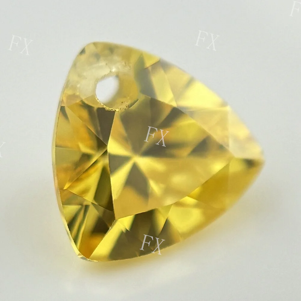Cubic Zirconia Stone Single Hole Trillion Shape Golden Yellow Brilliant Cut Loose CZ Stones Synthetic Gems Beads 5x5~12x12mm 5A