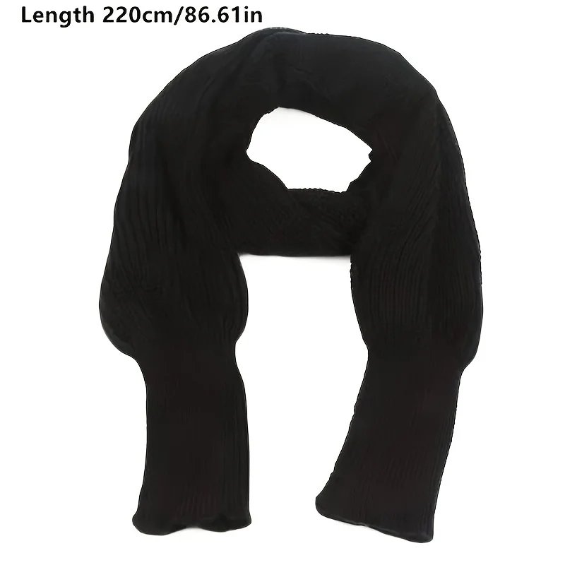 Solid Color Knit Shawl With Long Sleeves Elegant Soft Warm Short Top Autumn Winter Coldproof Elastic Wrap Scarf