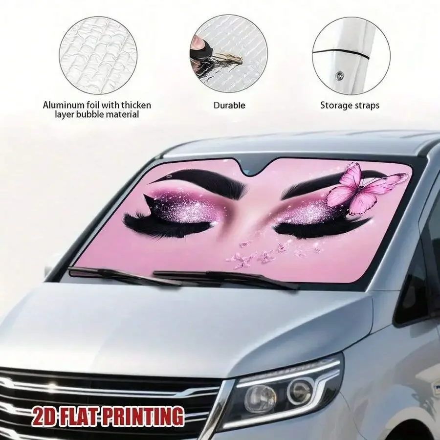 

Car Sun Visor With Pink Eyeshadow Butterfly Print 2D Flat Design Universal Interior Accessory