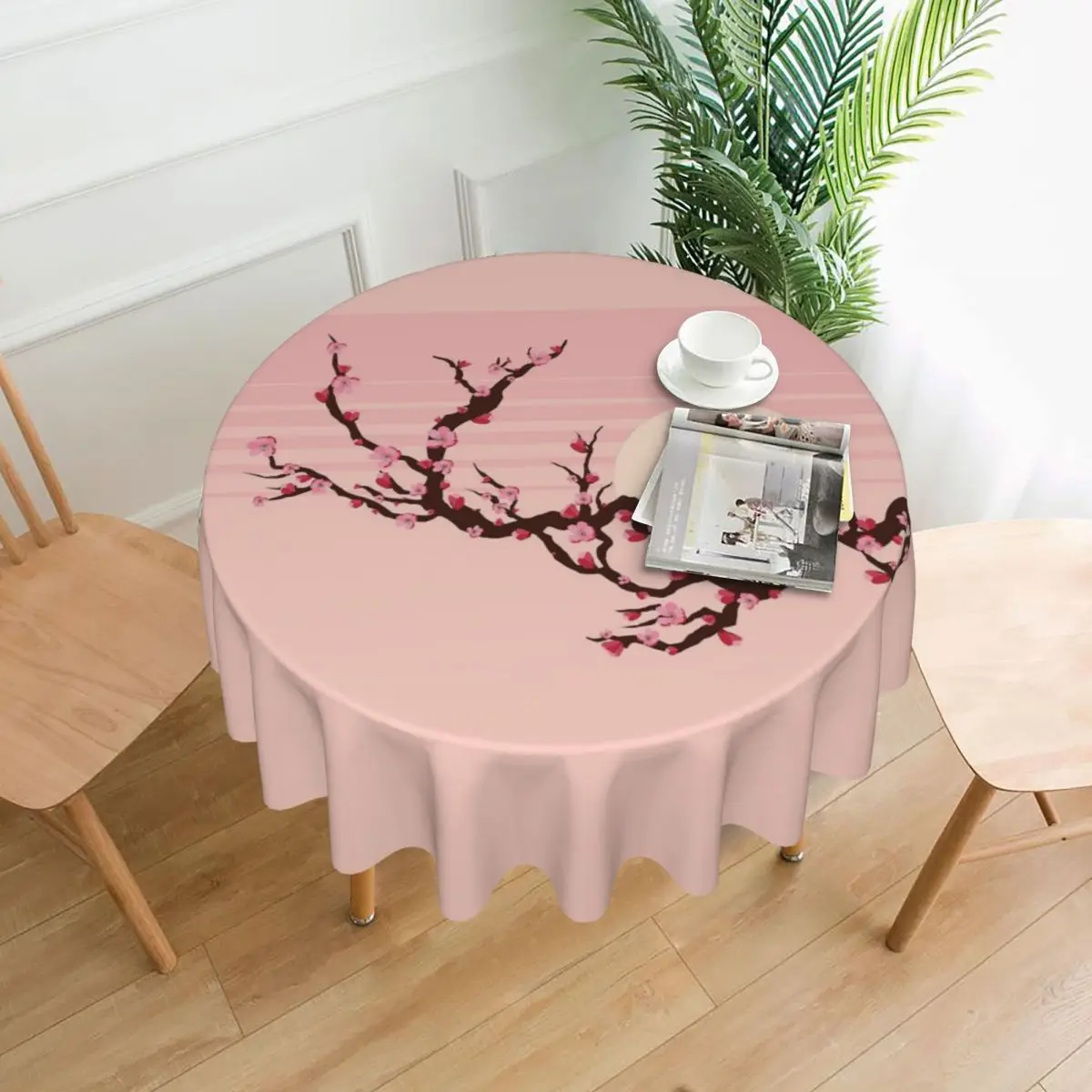 

Japanese Cherry Blossom Pattern Waterproof Round Tablecloth Oilproof Table Cloth for Kitchen Events Dining Table Cover 60 inch
