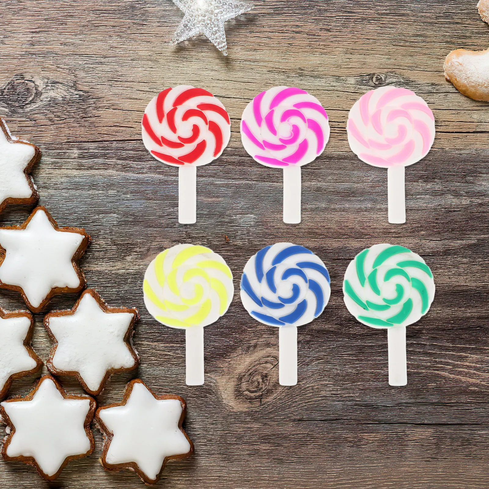 

36Pcs DIY Materials Stationery Box Colorful Polymer Clay Lollipop Embellishments Rainbow Candy Crafts for Necklace Cardmaking