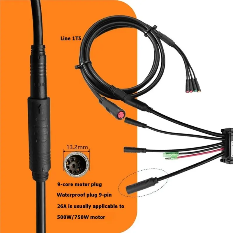 AB66-KT-26A 36V 48V 500W 750W Brushless Motor Controller+ 1-To-5 Connector Cable Sine Wave Mountain Bike