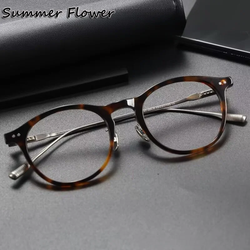 

Round Glasses Acetate Frame Men Women Gray Optical Leopard Eyeglass Retro Vintage Gafas for Prescription Lenses