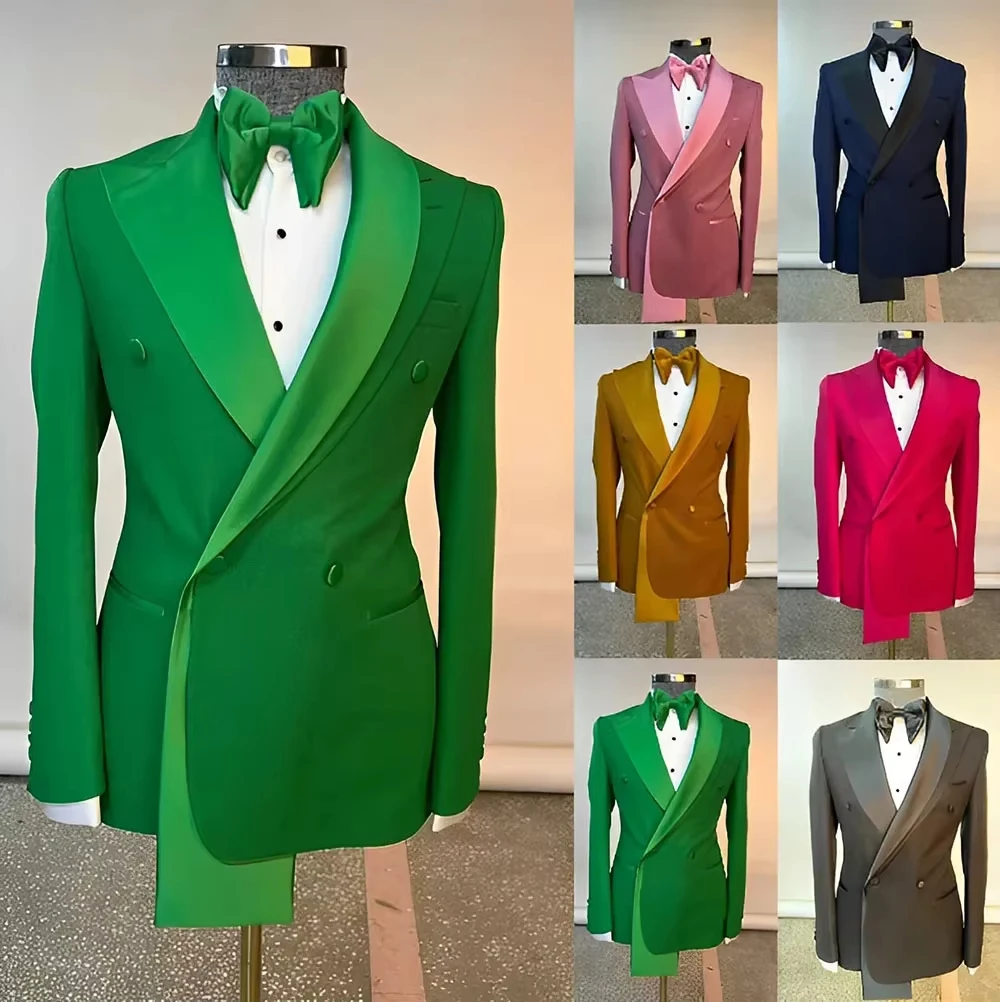 

Man Pink Blazer Turn Down Collar Double-breasted Male Jacket Simple Solid Color Business Men XS-6XL