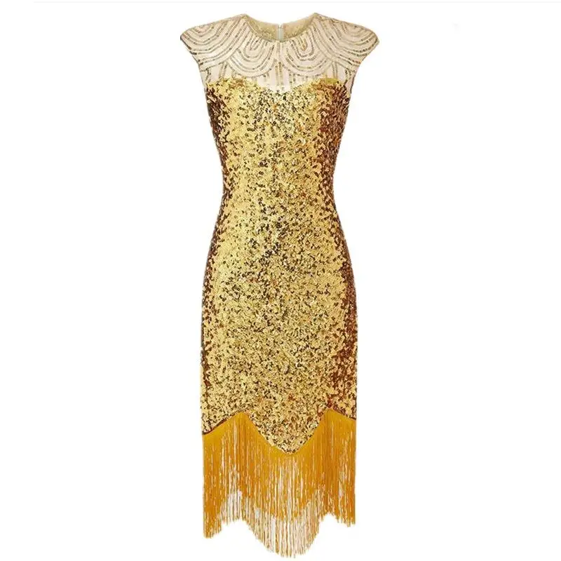 Levendige avondjurk met kralen en kwastjes Retro 920s Stage Performance Dr Grote maat Kleur Balceremonie Faionable Dames...