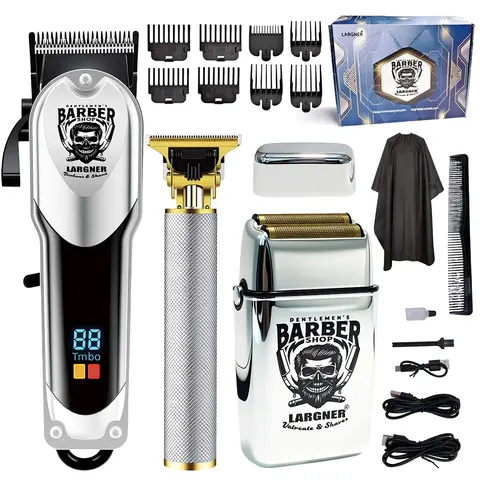 LARGNER RQ6678 Silver 3-in-1 Hair Cutting Kit, Professional Men's Electric Hair Clipper for Fade Haircut, High-Power Reciprocati