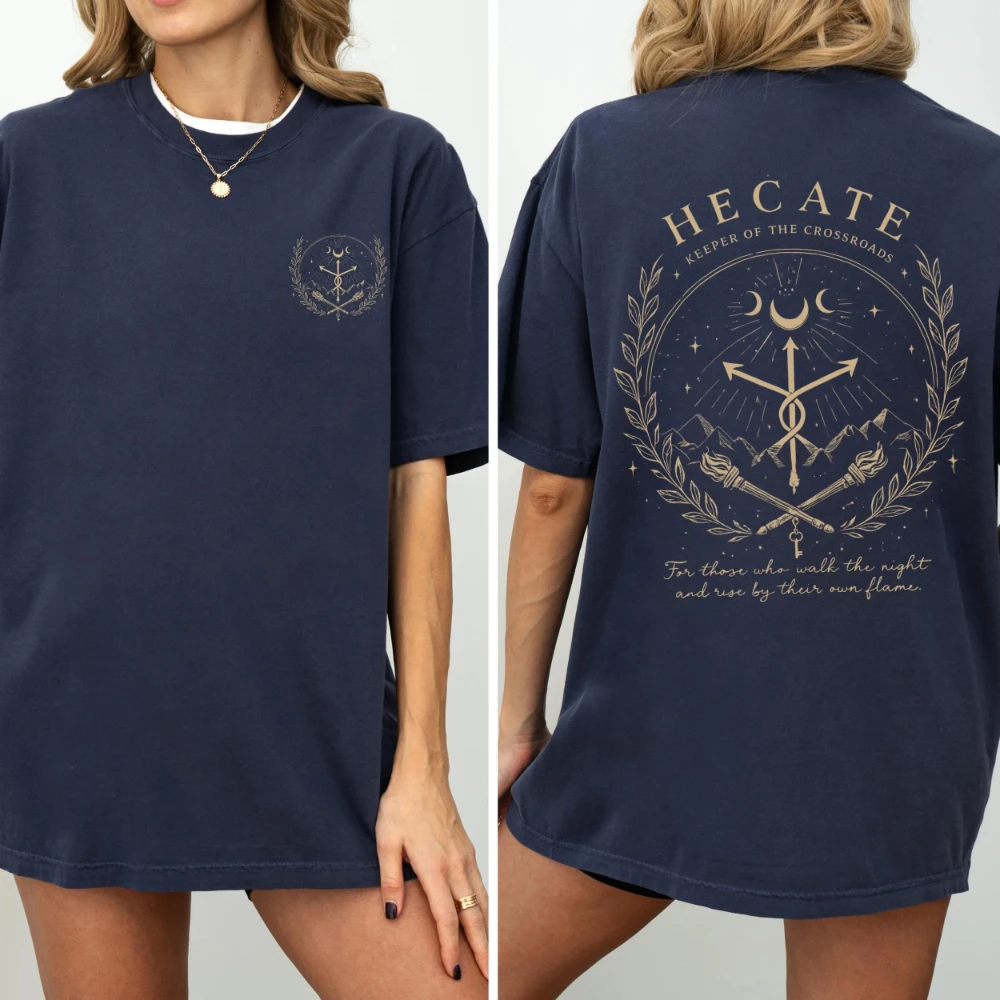 Hecate Shirt Gothic Minimal Witch Symbol Triple Moon Pagan Occult Tee Damen-T-Shirts für den Sommer – Detail 8