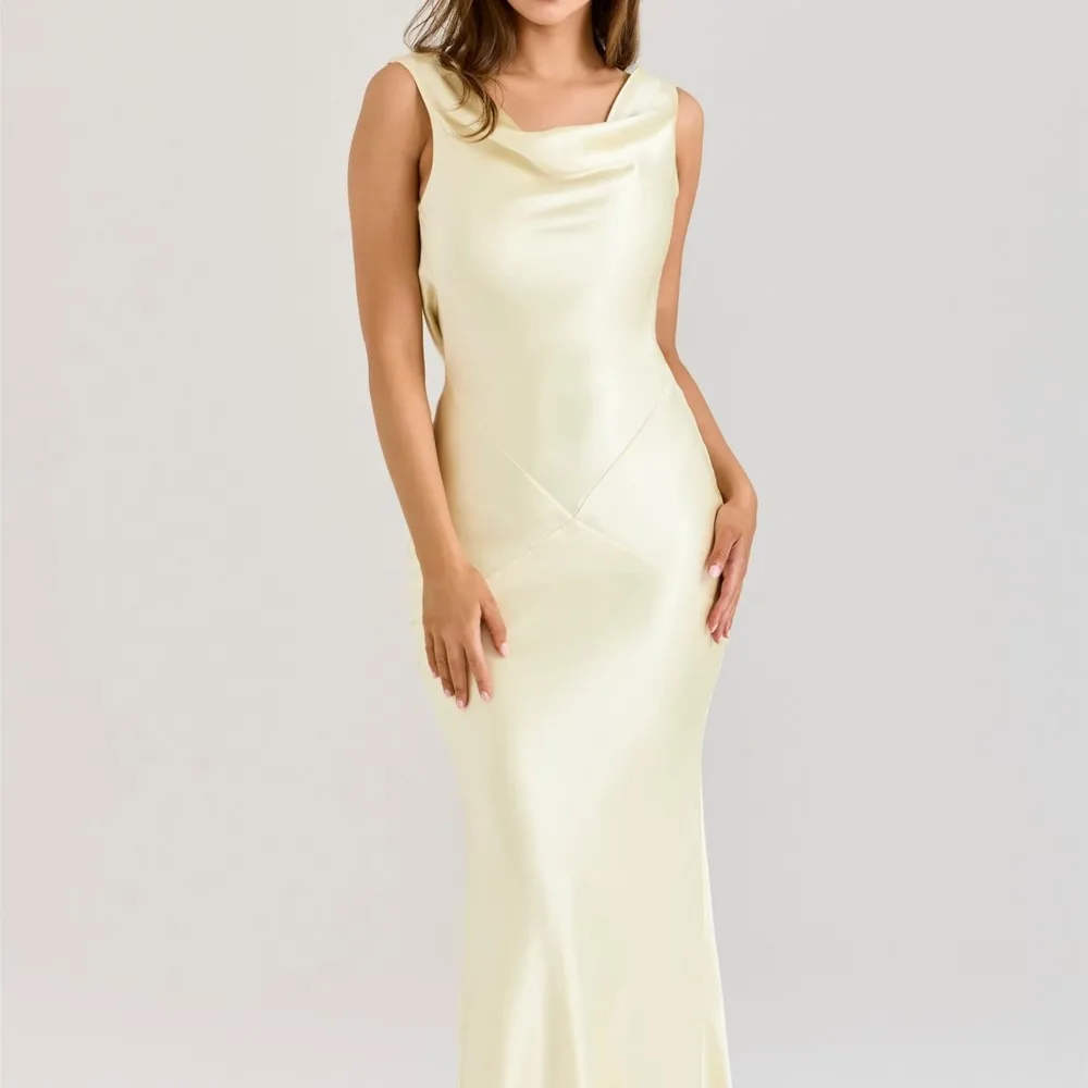 

Elegant Long Dress Summer Solid Color Sleeveless Slim Evening Dress Spliced ​​satin Backless Slit Collar High Waist Long Dresses