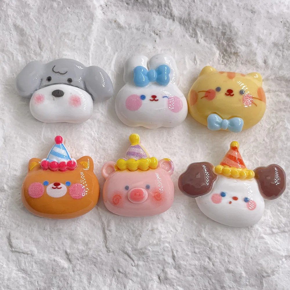 5pcs Cute Dog Rabbit Bear Head Flatback Resin Cabochons Scrapbook Embellishments Diary Decorating Christmas Diy Decoden Parts