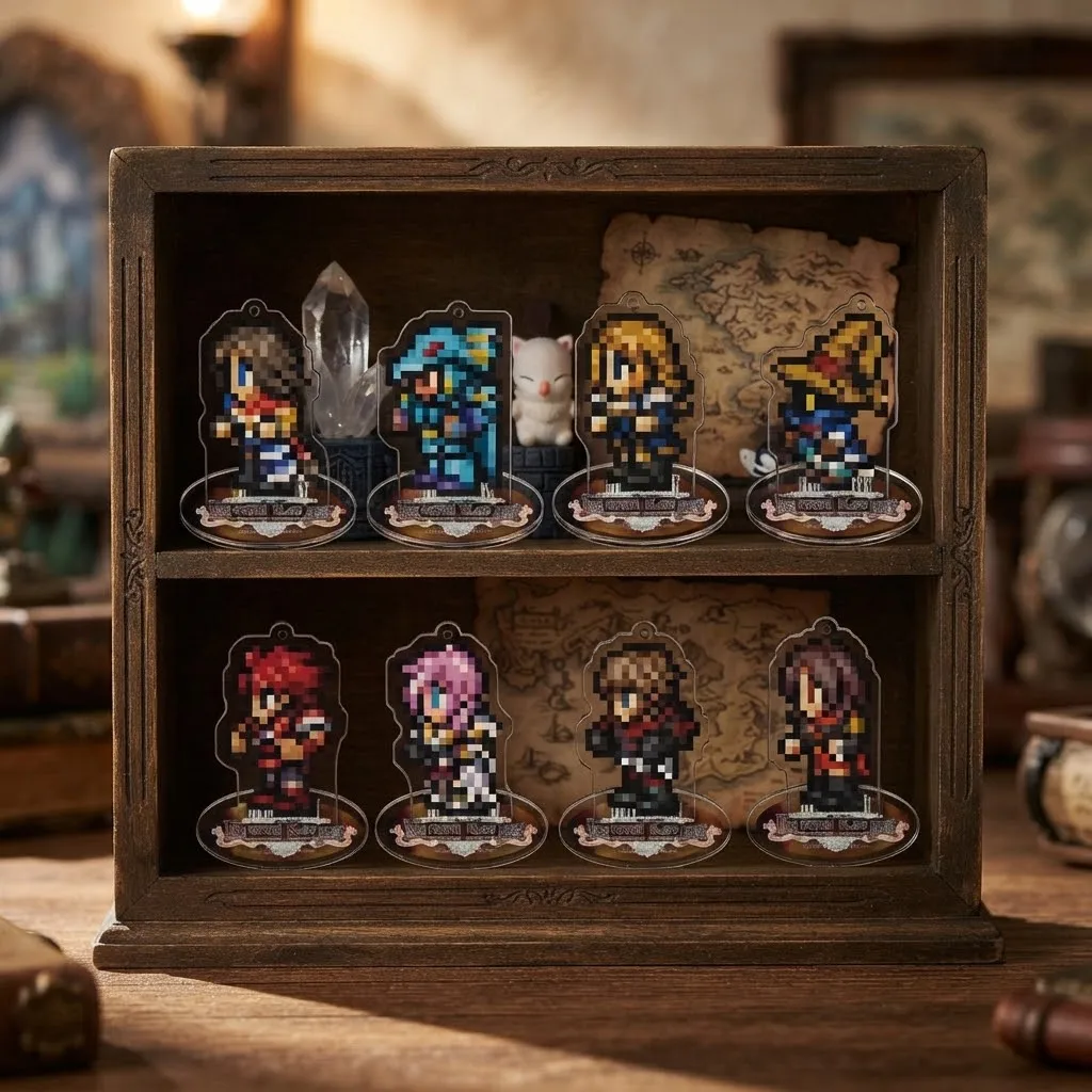 Final Fantasy Record Keeper Pixel Art Acrylic Keychain Game Character Standee FF Themed Bag Pendant Collectible Keyring for Fans