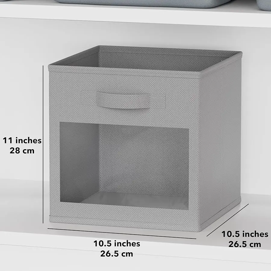 مكعبات تخزين بنوافذ شفافة، مجموعة من 6 صناديق قماش، صناديق سلال قابلة للطي مقاس 11 بوصة للخزانة، رف حجرة أو تخزين مكعب O