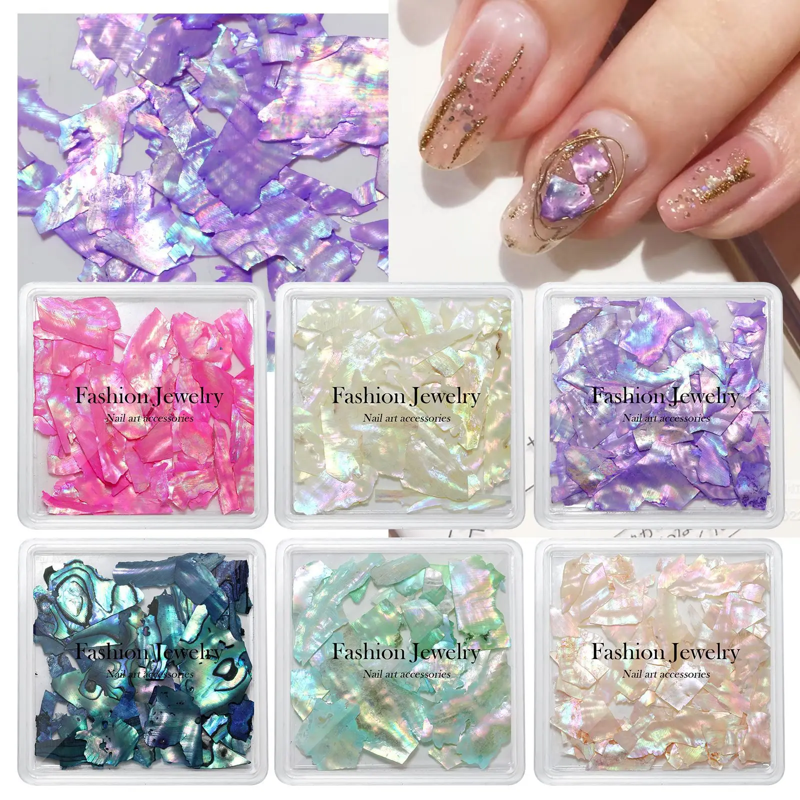 CHUNSHU Pearl Shell 3D Nails Art Charms Mica Pieces Glitter Nail Decoration Jewelry Tools Nail Supplies for Professionals Purple