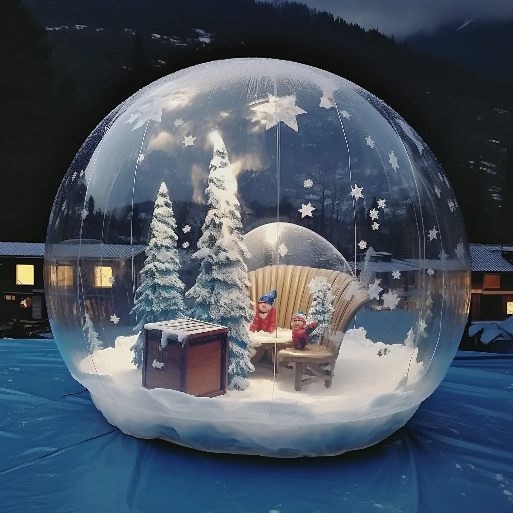 Globo de nieve inflable de Navidad, casa de burbujas transparente, fondo fotográfico, tienda de burbujas, cúpula de aire, globo de nieve, telón de fondo para fotomatón