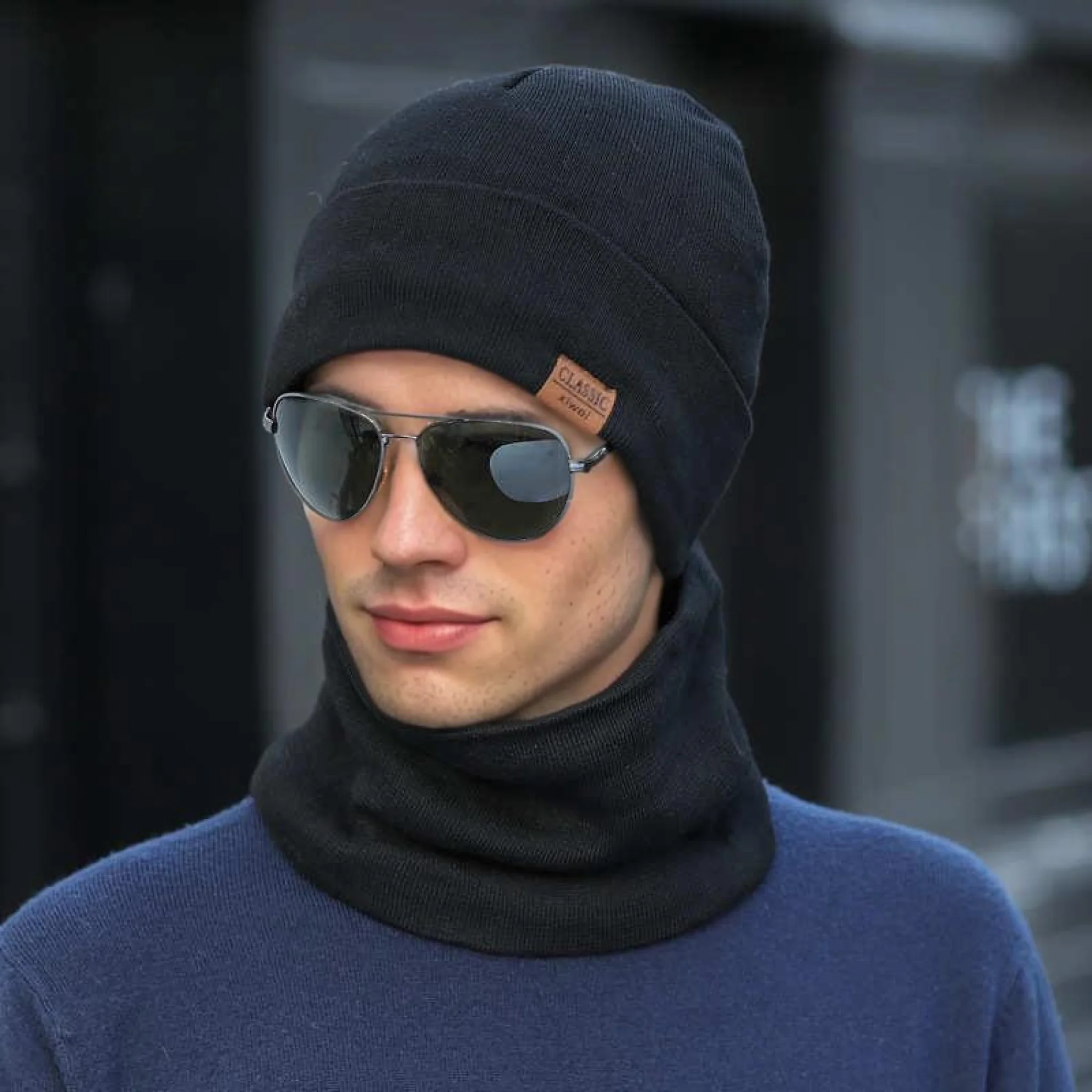 New Style Fashion Men Knitted Hat Plush Fur Warm Lining Set Male Warm Hat Suit Stylish Winter Hats Leisure Beanie Cap ﻿