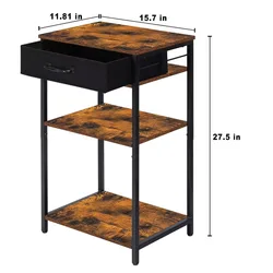 3-Tier Printer Stand with Storage - Compact Shelf with Fabric Drawer for Home/Office, Industrial End Table Design