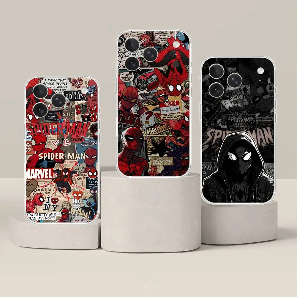 Cool-S-Spider-ManS Handyhülle für iPhone 17 16 15 14 Plus 13 12 11 Pro Max Transparente Stoßfeste Rückseiten-Abdeckung