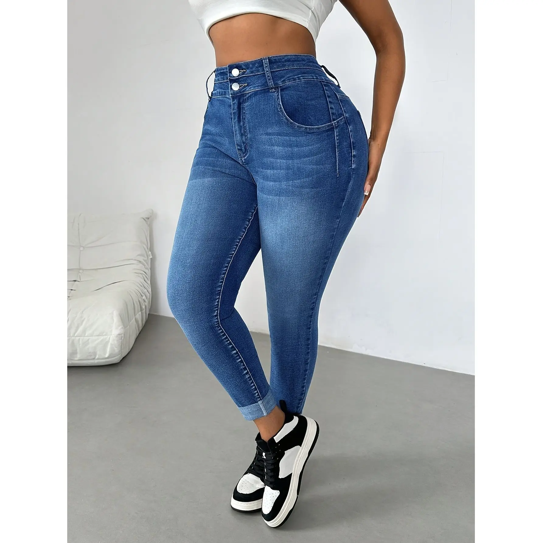 حجم كبير 5XL 4XL أزياء المرأة مثير الجينز قلم رصاص الدينيم السراويل بعقب رفع نمط الأزرق #2