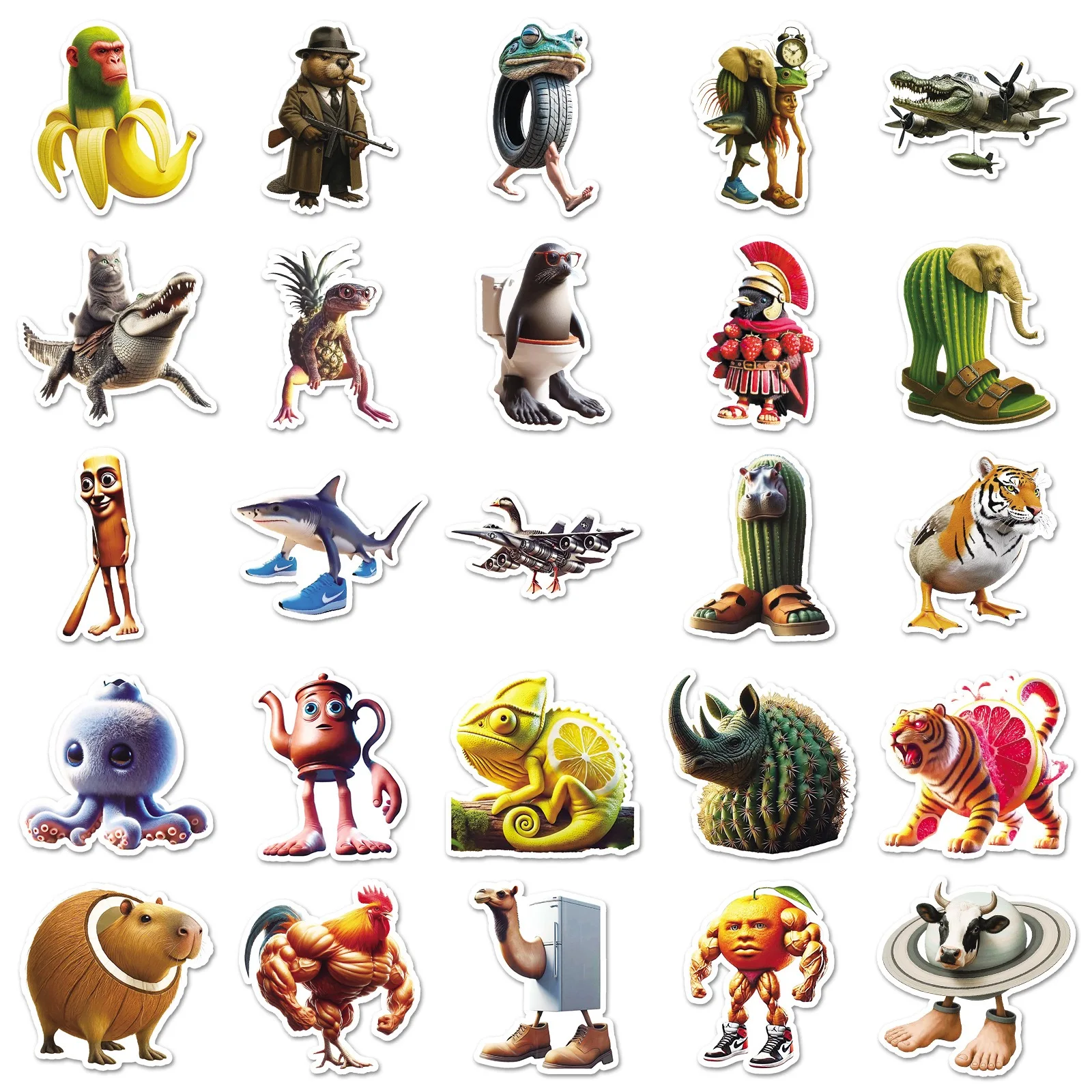 50 قطعة ملصقات تونغ تونغ الصحور للحيوانات المضحكة AI مجردة Brainrot مجردة الكرتون الشارات ملصقات صناعة يدوية باردة #5