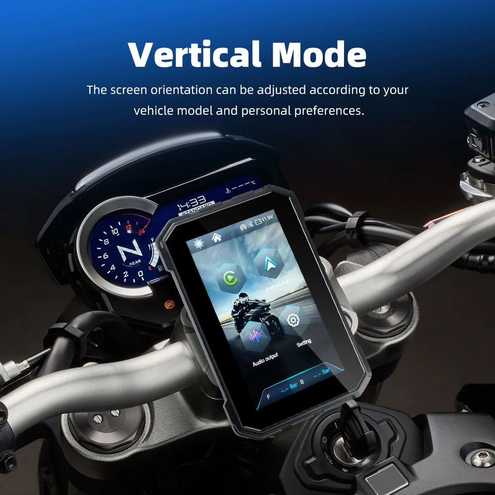 SMART Motorcycle GPS Navigator, Wireless CarPlay, Android Auto, Dual Lens, 5GHz WiFi, BT5.0, IP67 Waterproof, 800 Nits Screen