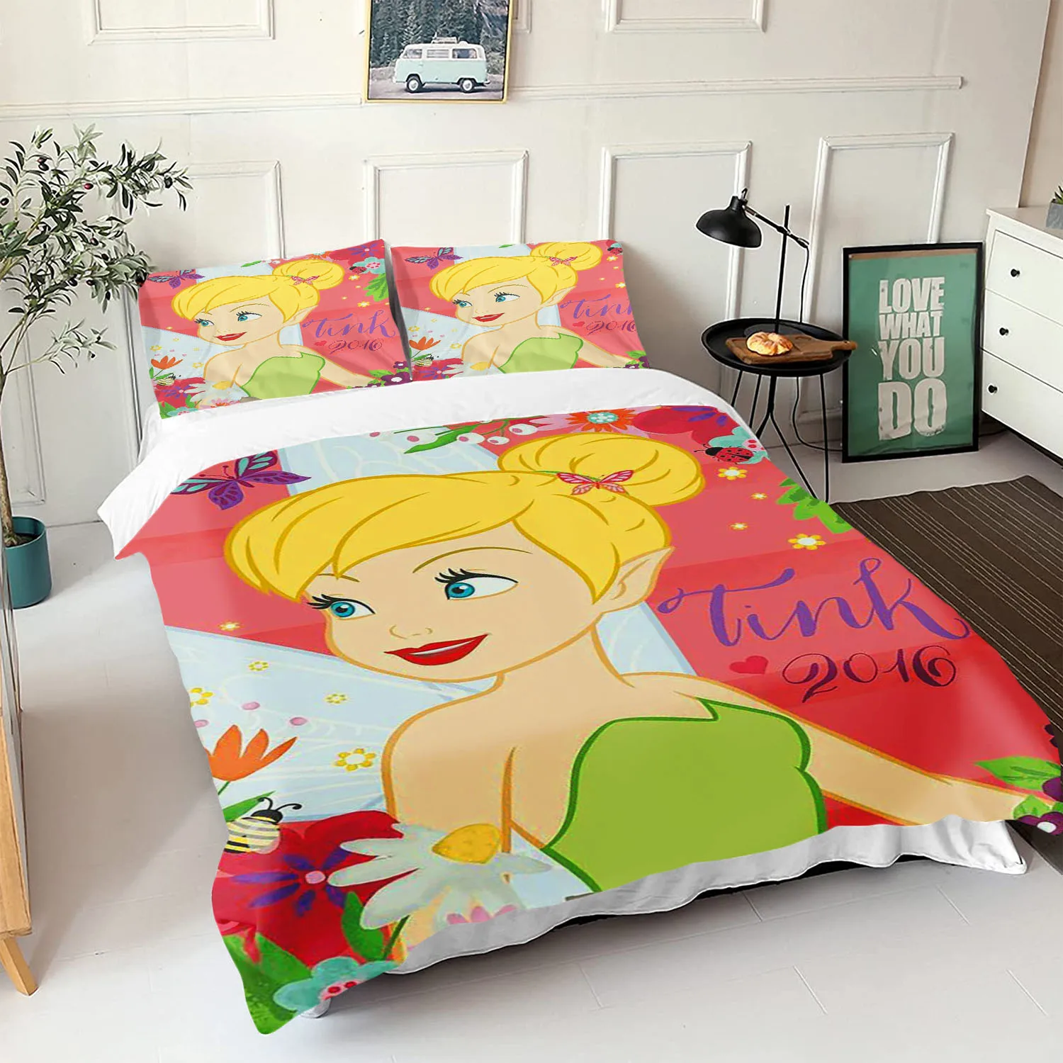 Disney-Tinker Bell Quilt Cover, 100% Polyester, 3D Cute Print Decor, Comfortable Set, Soft Breathable Bedding, Teenager Children