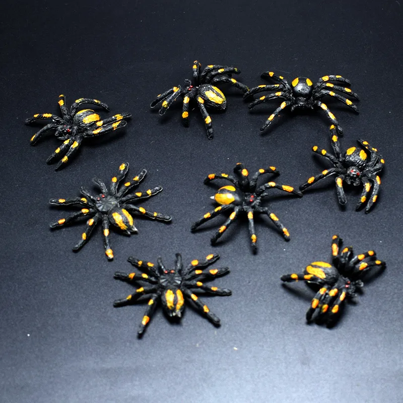 HOT SALE 10pcs Simulation Yellow Flower Spider Realistic Fake Spider Insect Animal Model Horror Halloween Props Prank Scare Toys