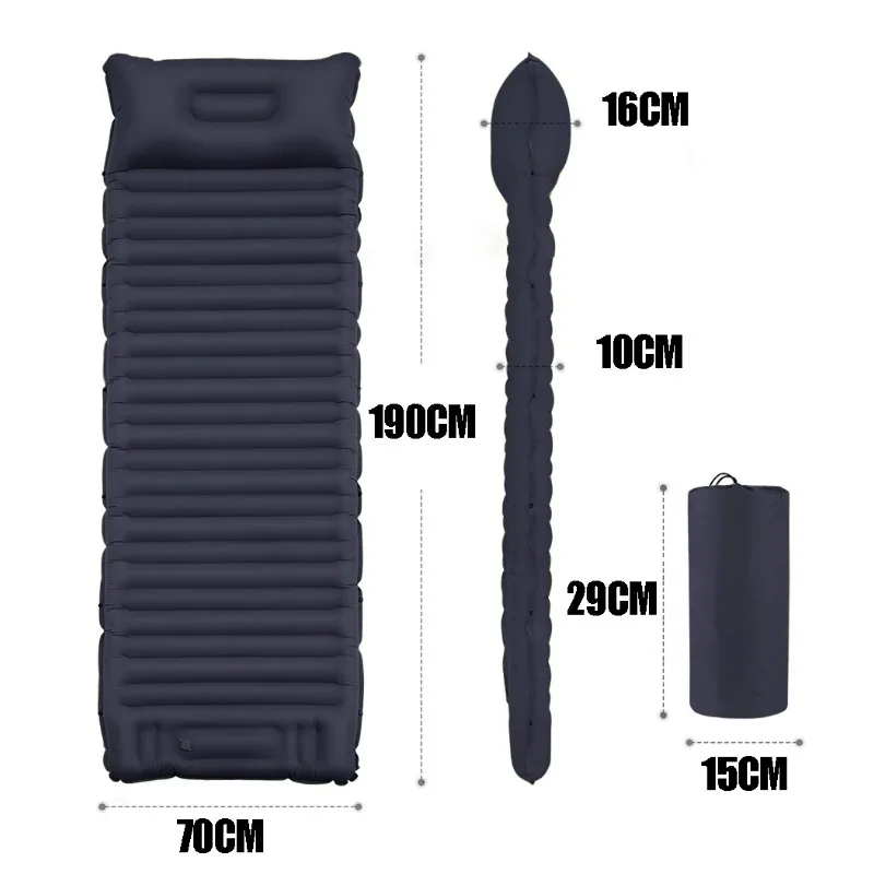 Colchón inflable para acampar al aire libre, almohadilla para dormir con almohadas, ultraligera esterilla de aire, bomba de inflado integrada, senderismo