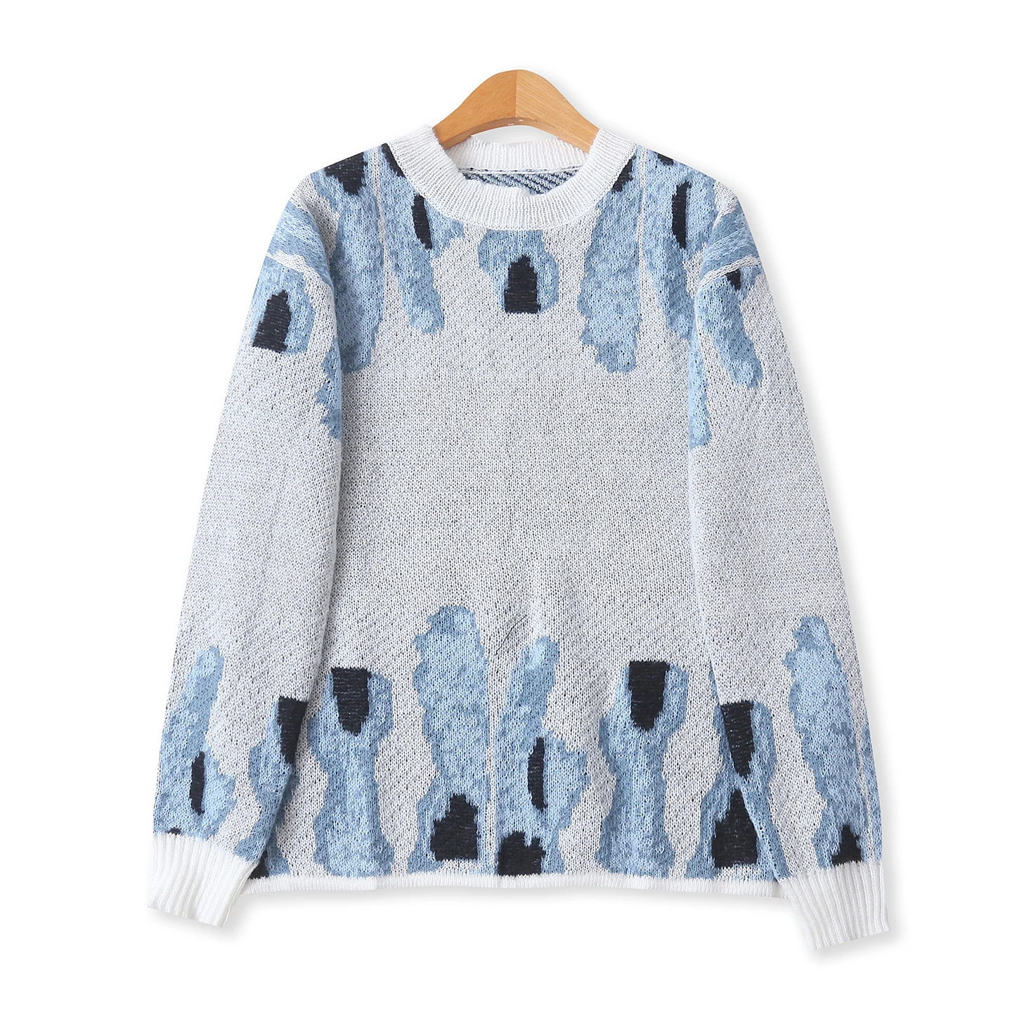 

Faionable Long Sve round Ne Knitwear Women's Autumn New Sle Versatile Slimming Ink Wa Flower Patterned Sweater