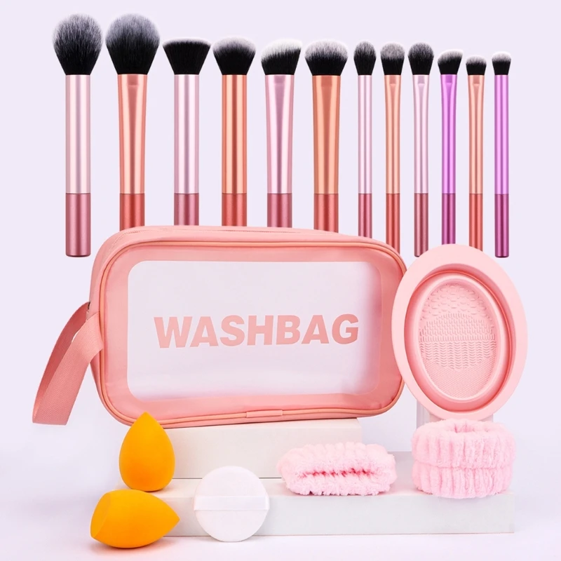 20 Pcs Basic Essentials Brush Set with Powder Puff Makeup Brush Set Cosmetic Brush Set Full Face Make Up Brushes E1YF