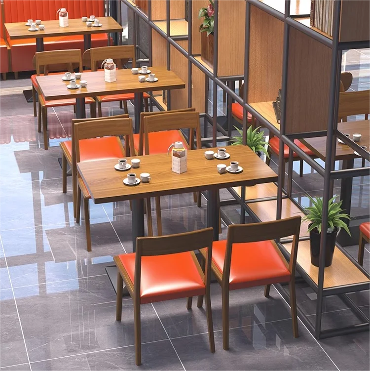 Factory Price Luxury Restaurant Wood Tables and Chairs Half Round Orange Restaurant Booth Seating Restaurant Sets for Fast Food