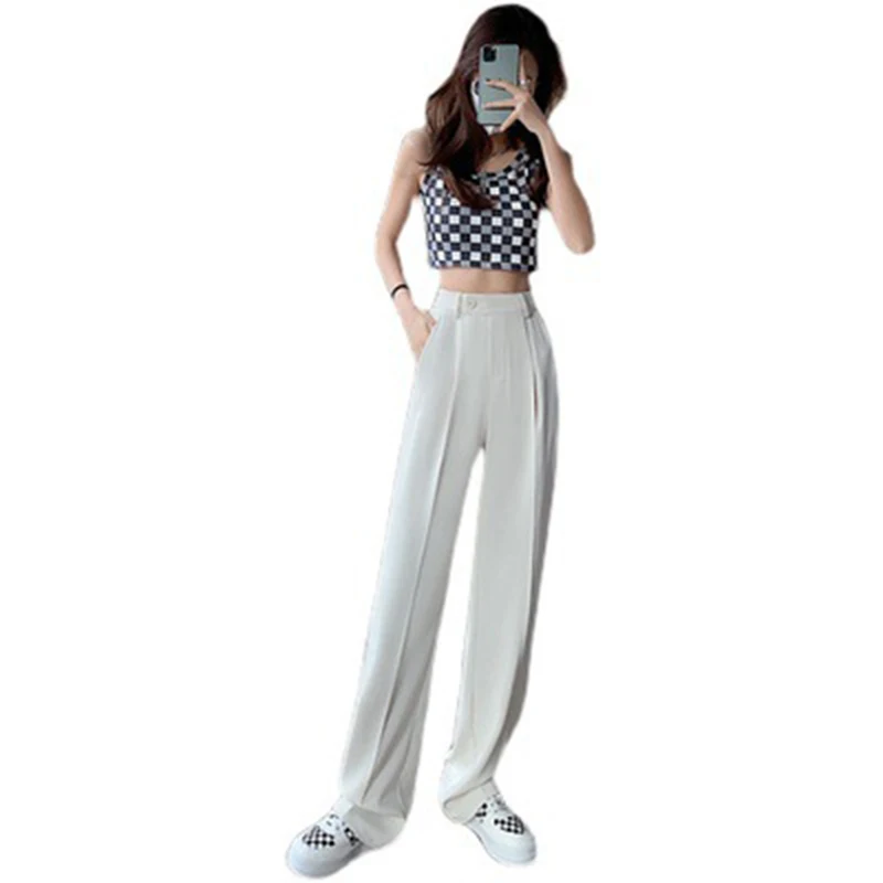 Women Straight Loose Pants Fall winter Drape High-waisted Wide-leg Pants Women green Thin All-match Casual Trousers