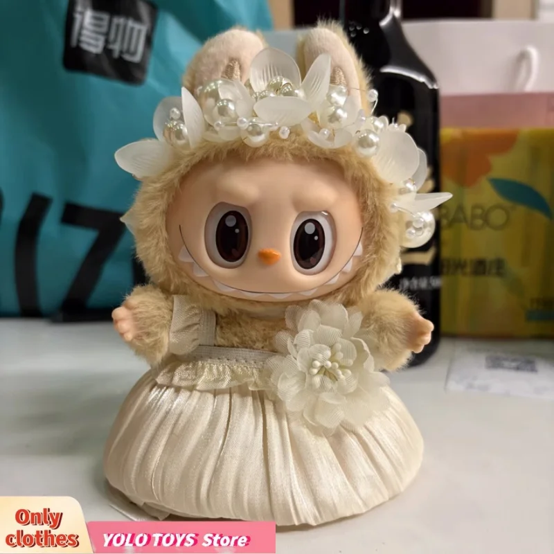 

For 15cm 17cm Labubu Doll'S Clothes Bud Skirt With Pearl Hair Accesso Labubu V1 V2 Have A Seat Macaron Doll Clothing Accessories