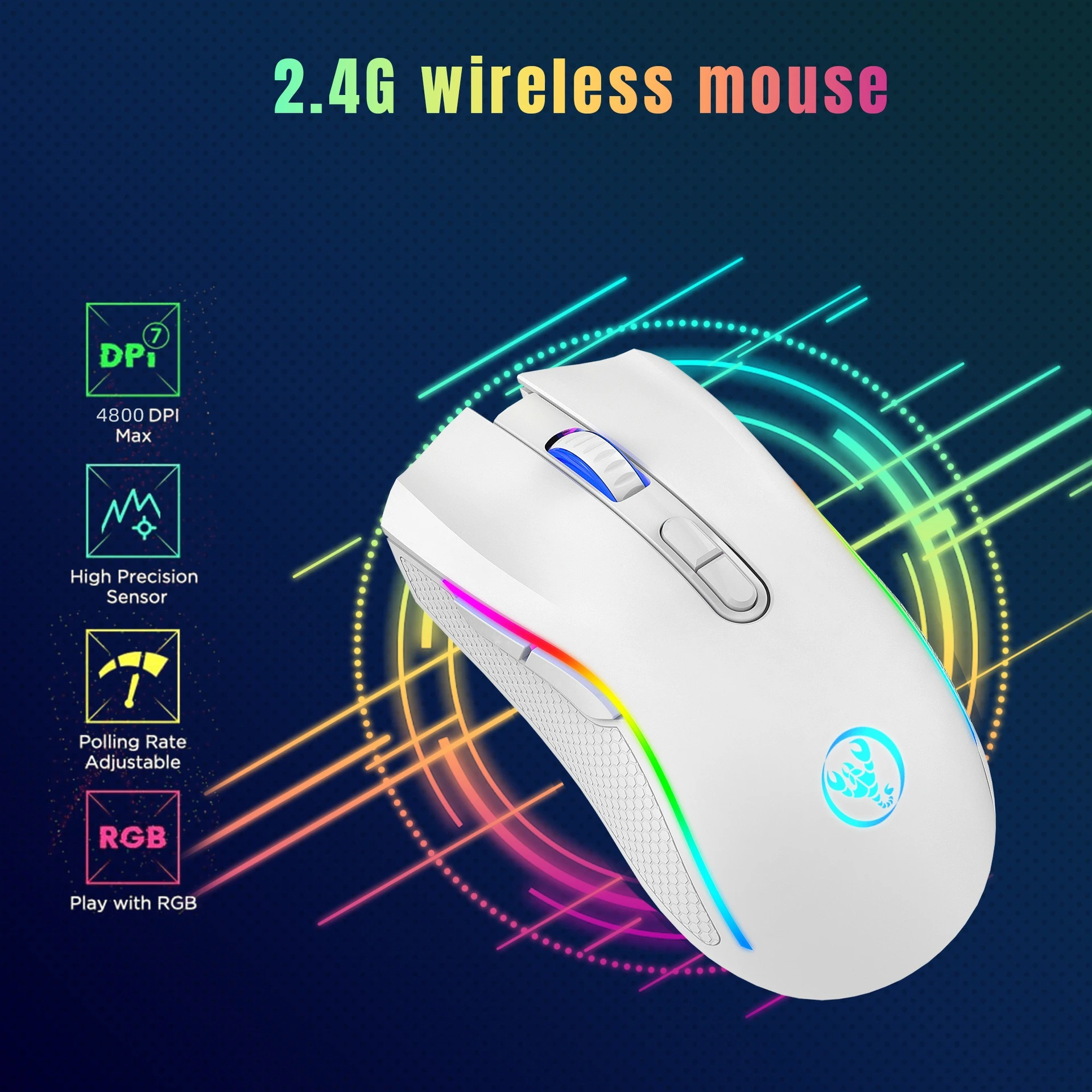 

Mouse sem fio RGB luminous game 2.4G 6 gears dpi file adjustable 4800dpi wireless mouse souris sans fil souris gaming PC raton
