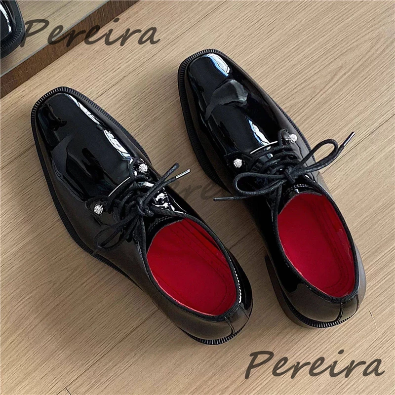 

British Style Patent Leather Derby Shoes Men's Wedding Shoes Luxury Square Toe Lace-Up Oxfords Party Banquet Dress Shoes