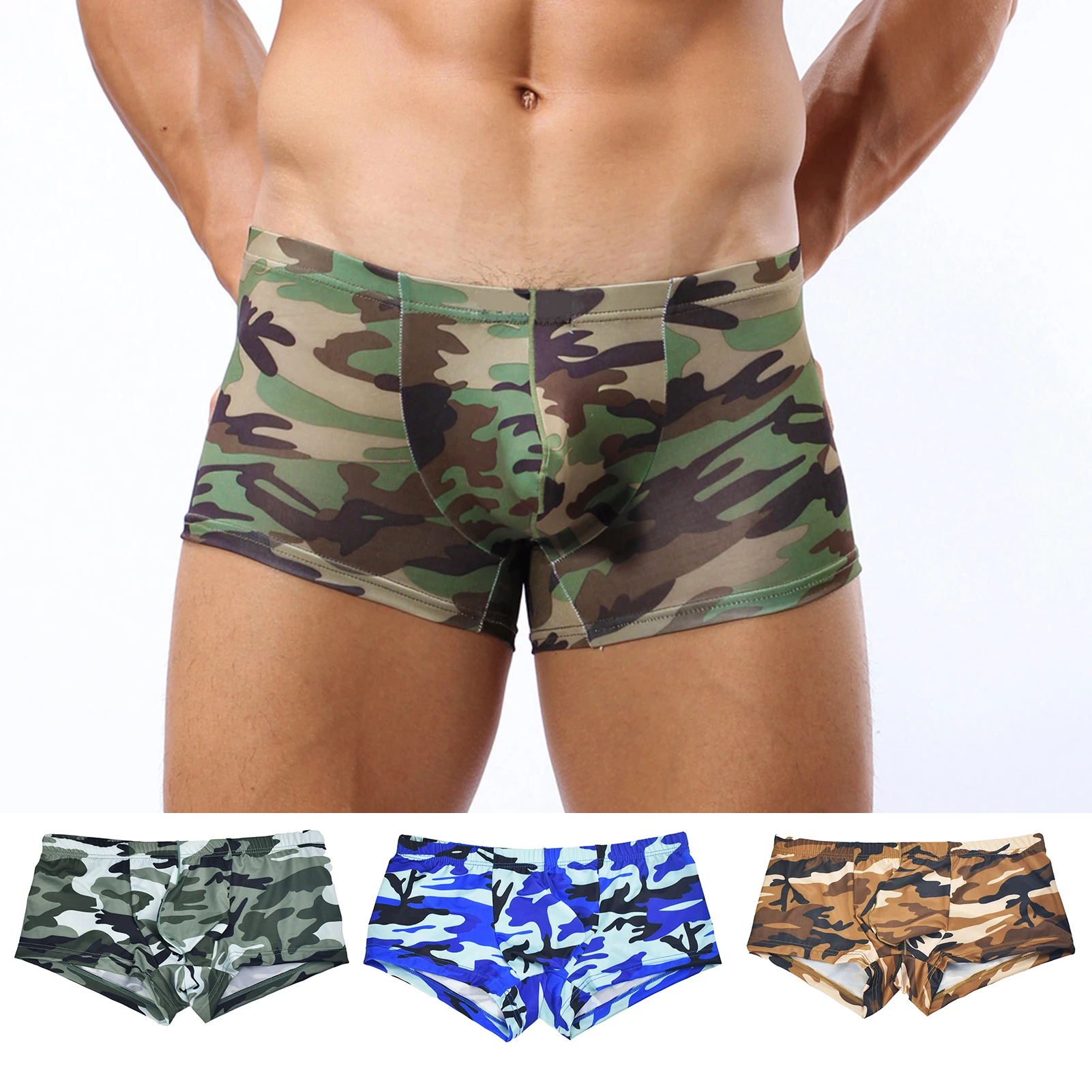 Men Underpants Army Green Camouflage Men Panties Mid Waist Sexy Sweat Absorbing U Convex Panties Briefs Underwear